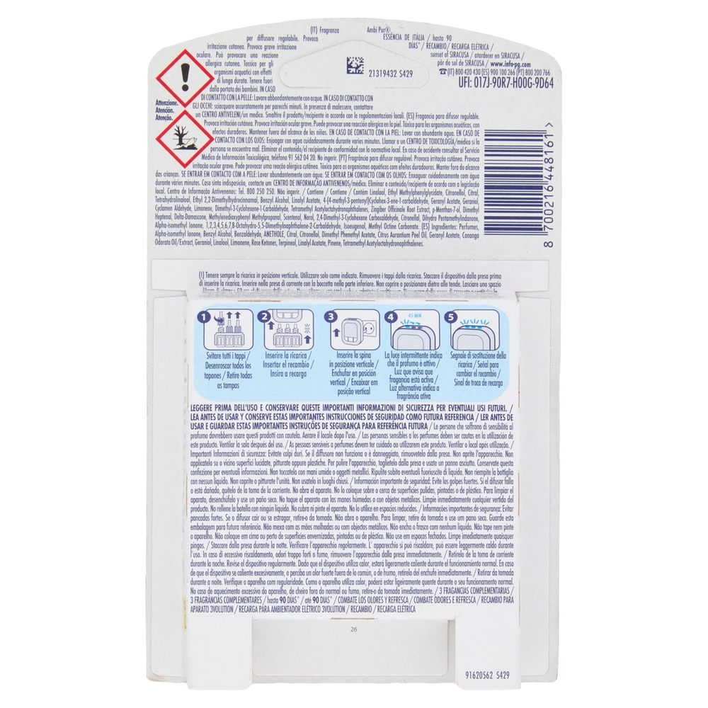 Ambi Pur Profumatore per Ambienti Elettrico Ricarica 3Volution, Tramonto di Siracusa 20 ml